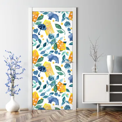 Produktbild von Dekorative Türaufkleber selbstklebend Klebefolie Türtapete Türfolie Nilpferde Tiere 77 x 200 cm