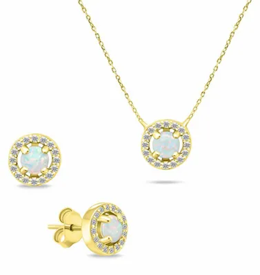 Produktbild von Charmantes vergoldetes Opal-Schmuckset SET225Y ( Ohrringe, Halskette)