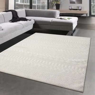 Image de Tapis de salon Recycle avec motif à effet haut-bas - doux - crème Taille - 120 x 170 cm