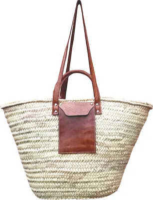 Produktbild von Alifante mit Lederfach, Ibiza Korbtasche 55cm aus Palmblatt & Leder