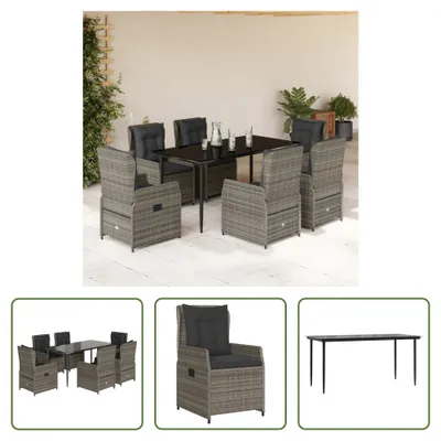 Produktbild von The Living Store 7-tlg. Garten-Essgruppe mit Kissen Grau Poly Rattan