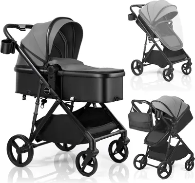 Image de Poussette 2-en-1 - Poussette polyvalente / système de voyage - Pliable - Siège réversible - Capote réglable - Grand panier - À partir de 12 mois - Gris foncé