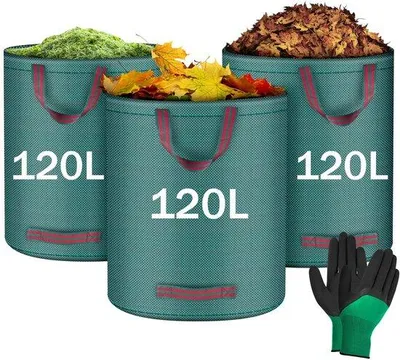 Produktbild von Gartenabfallbeutel, Gartenabfallbeutel-Sets für Gartenabfall 3x 120l, grüne Beutel aufklappbar, Gartenabfallbeutel Blattbeutel Abfallbeutel für Gartenabfall Grünabfall Blattabfall