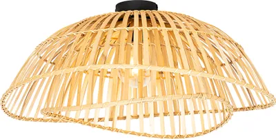 Produktbild von QAZQA - Orientalisch Orientalische Deckenleuchte I Deckenlampe I Lampe I Leuchte schwarz mit natürlichem Bambus 62 cm - Pua I Wohnzimmer I Schlafzimmer - Bamboo Rund - LED geeignet E27