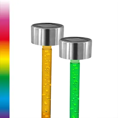 Produktbild von LED Solar RGB Gartenleuchte 2er Pack bunter Farbwechsel u. Erdspieß Eaxus