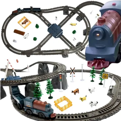 Image de Train électrique Woopie : locomotive de fret, circuit XXL, 90 pièces