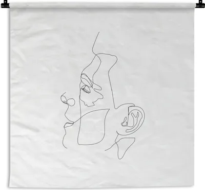 Produktbild von MuchoWow® Wandteppich Wandbehang Mann - Strichzeichnung - Schwarz - Weiß 150x150 cm Tapisserie Dekoration Wandtuch - Wohnaccessoires - Modernes
