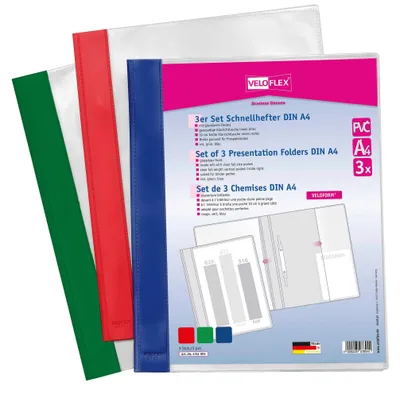 Obrázok produktu pre Veloflex SCHNELLHEFTER A4 SORT. balenie 3 ks červená, zelená, modrá