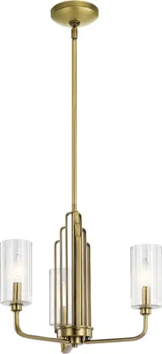 Produktbild von Kronleuchter Metall Glas E14 45,9 cm breit H: max. 154,6 cm in Messing gebürstet 3-flammig Jugendstil