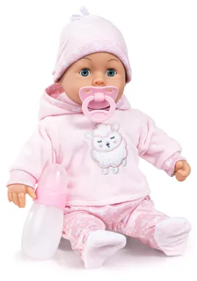 Produktbild von Bayer Design 93824CT Babypuppe interaktiv, Spielpuppe sprechend, 24 Babylaute, Schlafaugen, weicher Körper, 38 cm, Schnuller und Flasche