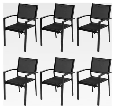 Produktbild von 6er-Set stapelbare Gartenstühle, atmungsaktiv, aus Textilene-Gewebe und pulverbeschichtetem Eisenrahmen, für Terrasse, Garten und Balkon, Schwarz