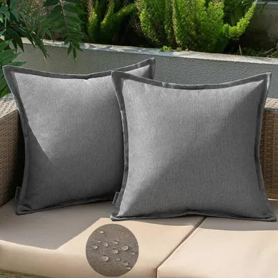 Produktbild von Set mit 2 Outdoor-Kissen, wetterfest, wasserdicht, Sofakissen, Dekokissen, 45 x 45 cm, Kissenbezüge, dekorative Polyester-Kissenbezüge, grau