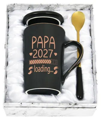 Kaffeetasse 400 ml Keramik-Marmor-Becher mit Deckel und Löffel