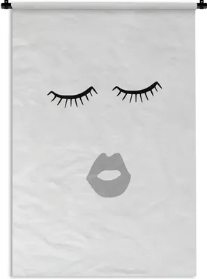Produktbild von MuchoWow® Wandteppich Wandbehang Augen - Lippen - Schwarz - Weiß 90x135 cm Tapisserie Dekoration Wandtuch - Baumwolle - Wandskulptur