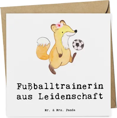 Produktbild von Mr. & Mrs. Panda Grußkarte Fußballtrainerin Leidenschaft - Weiß - Geschenk, Lustig, Glückwunschkarte, Fußballspiel, Klappkarte, Glücksbringer, doppelkarte, faltkarte