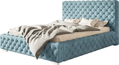 Produktbild von Polsterbett Miami mit Kopfteil, 160x200 cm, Doppelbett mit Bettkasten und Lattenrost aus Holz, Velourstoff, Farbe: Hellblau