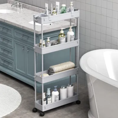 Image de Chariot de rangement à 4 niveaux, idéal pour la cuisine, chariot mobile, étagère mobile