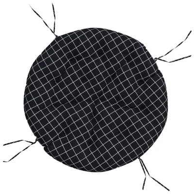 Image de Coussin vidaXL rond, noir, motif à carreaux, Ø 100 x 11 cm, tissu Oxford