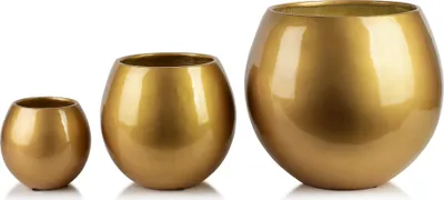 Zdjęcie produktu dla Zestaw doniczek ceramicznych Mondex Neva Gold 42,5 x 42,5 x 39 cm / 28 x 28 x 27 cm / 20 x 20 x 19 cm, złoty, 3 sztuki
