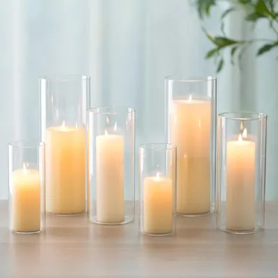 Productafbeelding van Windlichten, glazen set van 6, kaarshouders, glazen cilinders, 15/20/25 cm, helder glas