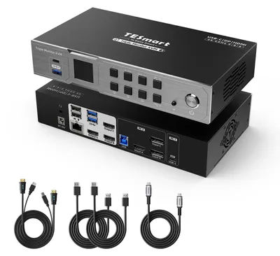Produktbild von HDMI, DisplayPort, USB-C KVM-Switch für 2 Computer, 3 Monitore, 4K bei 60 Hz