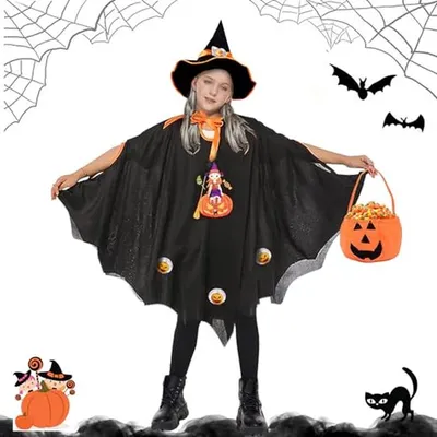 Productafbeelding van Halloweenkostuum Kinderen - Heksen Cape - Feest Cosplay - Met Hoed - 90-150 cm - Zwart