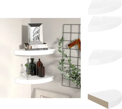Obrázok produktu pre vidaXL Rohové plávajúce police 2 ks. MDF s vysokým leskom biela 25x25x3,8 cm - Nástenné police