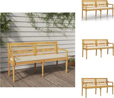 Produktbild von vidaXL Batavia-Bank mit Creme Kissen 150 cm Massivholz Teak -  Gartenbänke