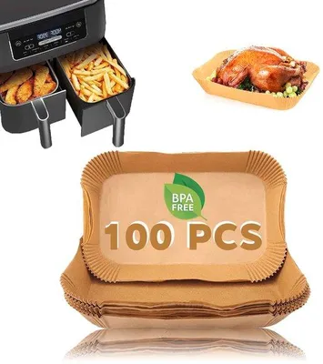 Produktbild von Luftfrittierpapier für Airfryer, 100 Stück 20 x 13 cm, wasserfest, fettrandfest, antistatik, für Luftfrittiergeräte