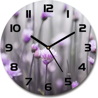Immagine prodotto di Orologio da parete in vetro 30 cm, quadro in vetro, orologio in vetro temperato - lancette nere - Flowers of chives