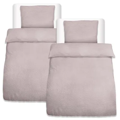 Produktbild von Beautissu 4tlg Seersucker Bettwäsche 135x200 cm & Kopfkissen 80x80 cm, Taupe