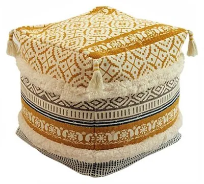 Zdjęcie produktu dla Pufa w stylu osmańskim – pikowana – żółta – 35 x 35 x 35 cm