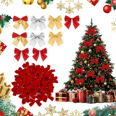 Produktbild von Famanu Weihnachtsstrick Set - Dekorative Schleifen - Festliche Dekoration - Inklusive Draht - 55 cm - 4 Farben