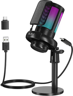 Produktbild von Coole dynamische RGB-Lichter Gaming Mikrofon mit Stummschalttaste, Popfilter, RGB Mikrofon für YouTube Twitch Podcast Streaming Studio
