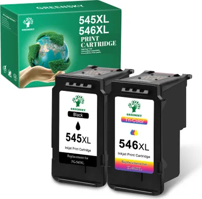 A product shot of two ink cartridges and their packaging.