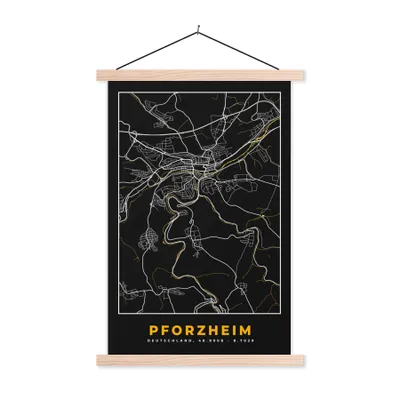 Produktbild von MuchoWow® Textilposter Pforzheim - Gold - Karte - Deutschland - Karte 120x180 cm mit holzfarbenen Rahmen - Textil-Plakat