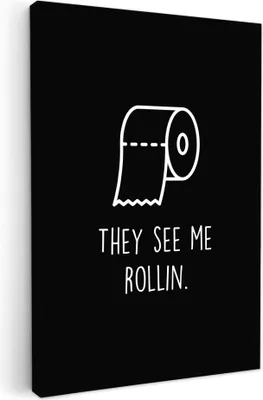 Produktbild von MuchoWow® - Leinwandbilder - Zitate - Toilettenpapier - Sie sehen mich rollen - Schwarz - Sprichwörter, Wandbild, Wanddeko Bilder Wohnzimmer, 20x30 cm