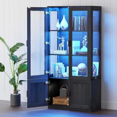 Produktbild von BROTTAR Anzeigeschrank mit Glastüren mit LED -Leuchten, menschlichem Körpersensor, schwarz