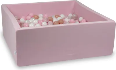 Obrázok produktu pre Suchý bazén v ružovej farbe 110x110x40 so 600 guľôčkami: Priehľadná, biela, perleťová, svetloružová, ružové zlato