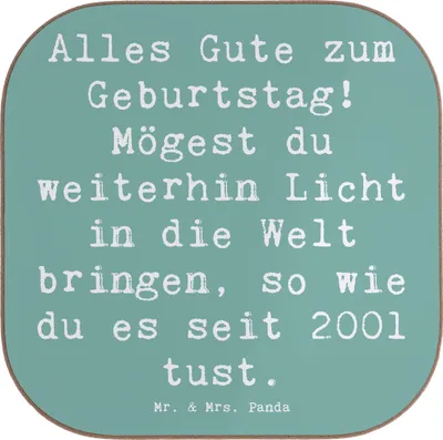 Produktbild von Mr. & Mrs. Panda Untersetzer für Gläser Spruch 2001 Geburtstag Licht - Meeresbrise - Geschenk, Tischuntersetzer, Tassen, herzlicher Geburtstagsgruß, gläseruntersetzer