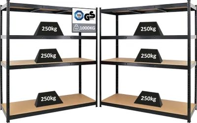 Produktbild von Mega Deal | 2x Schwerlastregal TAURUS XL mit  | HxBxT 180x160x60cm | Fachlast 250kg | Schwarz