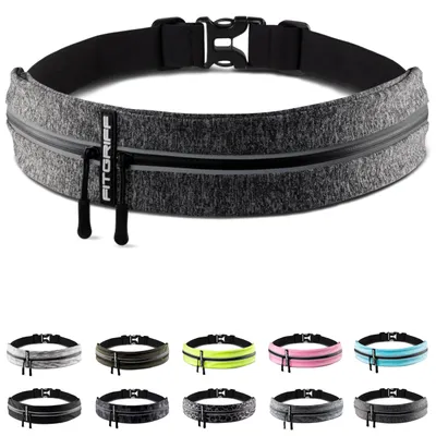 Obrázek produktu pro Pás na běhání Fitgriff® pro mobilní telefon – běžecká taška, bederní pásek, sportovní pásek, běžecký pás vhodný pro jogging, běh, sport a fitness – vhodný pro všechny smartphony (šedá barva, obvod pasu 62-90 cm)