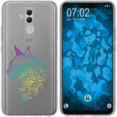 Produktbild von PhoneNatic Case kompatibel mit Huawei Mate 20 Lite Silikon-Hülle Floral Katze M2-4