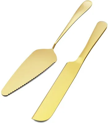 Produktbild von Ibenzoa® 2‑teiliges Set – vergoldeter Tortenheber (22,5 cm) & Servierheber (23,5 cm), Edelstahl, Gold, spülmaschinenfest