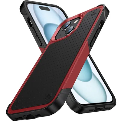 Obrázek produktu pro Pouzdro pro iPhone 15, vojenská kvalita, nárazuvzdorné hybridní 2v1 tvrdý PC a měkký TPU pouzdro červené černé