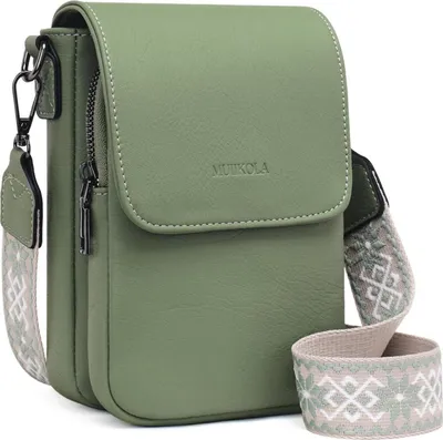 Produktbild von MUIIKOLA Damen Handytasche RFID Umhängetasche Leder Breiter Gurt abnehmbar Z-hellgrün