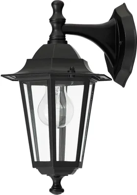 A black outdoor wall light with a glass lantern.