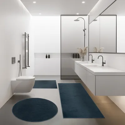 Image de Tapis de bain moderne Tapis de salle de bain Shaggy Douillet Doux Couleur unie Bleu Dimensions 60 x 100 cm