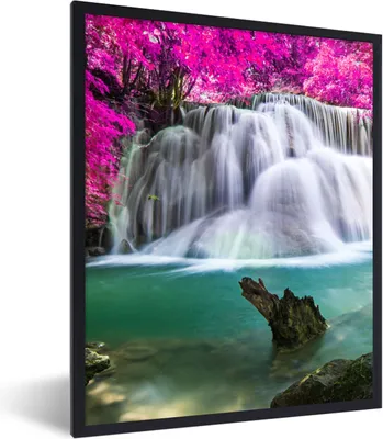 Produktbild von MuchoWow® Gerahmtes Poster Wasserfall - Rosa - Bäume 60x80 cm - Poster mit Schwarzem Bilderrahmen Wandposter Rahmen Foto Bilder - Premium - Wanddeko Wohnzimmer