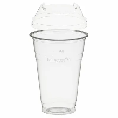 Produktbild von 50x Trinkbecher 400ml + Domdeckel ohne Loch stapelbar aus Biokunststoff